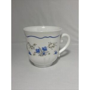 ARCOPAL France Milk Glass Coffee Cup‎ Mug Blue Flowers Floral White
